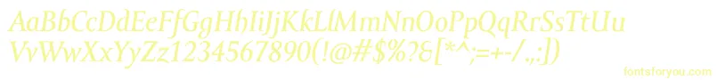 フォントAmorSerifTextProItalic – 白い背景に黄色の文字