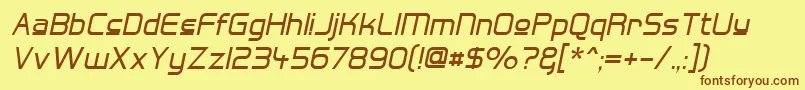 フォントHall Fetica Upper Italic – 茶色の文字が黄色の背景にあります。