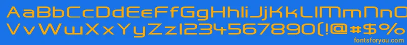 フォントHall Fetica Wide – オレンジ色の文字が青い背景にあります。