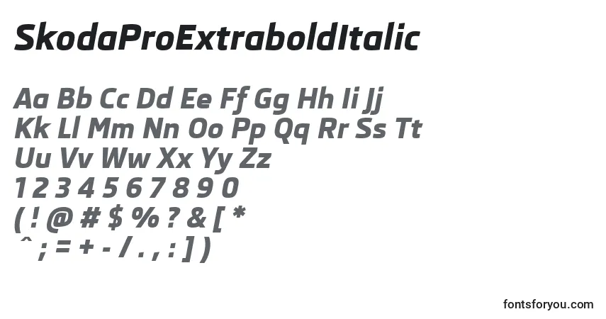 Schriftart SkodaProExtraboldItalic – Alphabet, Zahlen, spezielle Symbole