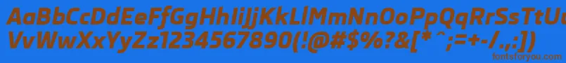 SkodaProExtraboldItalic-Schriftart – Braune Schriften auf blauem Hintergrund