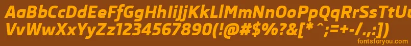 SkodaProExtraboldItalic-Schriftart – Orangefarbene Schriften auf braunem Hintergrund