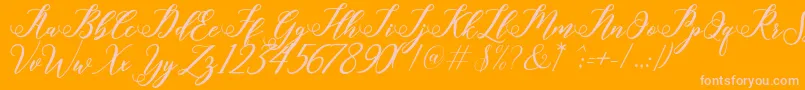 halley-Schriftart – Rosa Schriften auf orangefarbenem Hintergrund