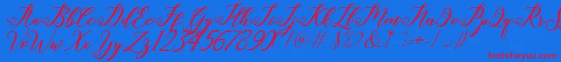 halley-Schriftart – Rote Schriften auf blauem Hintergrund