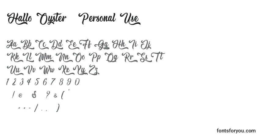 Schriftart Hallo Oyster   Personal Use – Alphabet, Zahlen, spezielle Symbole