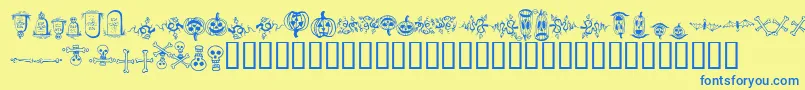 フォントhalloween borders – 青い文字が黄色の背景にあります。