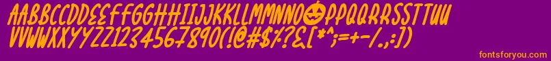 Weitere Informationen zur Halloween Treats Italic-Schriftart Halloween Treats Italic-Schriftart – Orangefarbene Schriften auf violettem Hintergrund