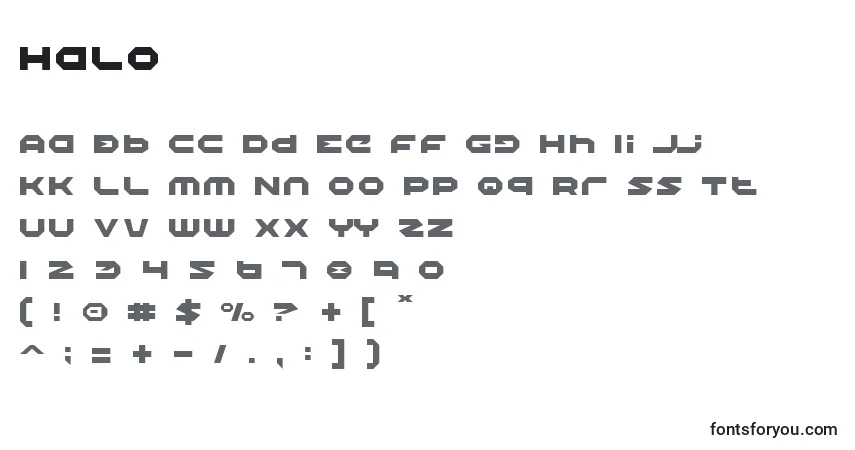 Schriftart Halo (128903) – Alphabet, Zahlen, spezielle Symbole