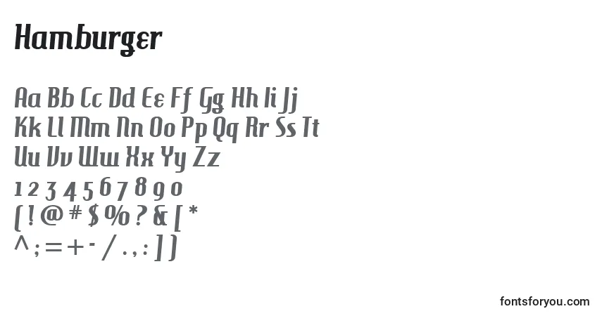 Hamburger (128913)フォント–アルファベット、数字、特殊文字