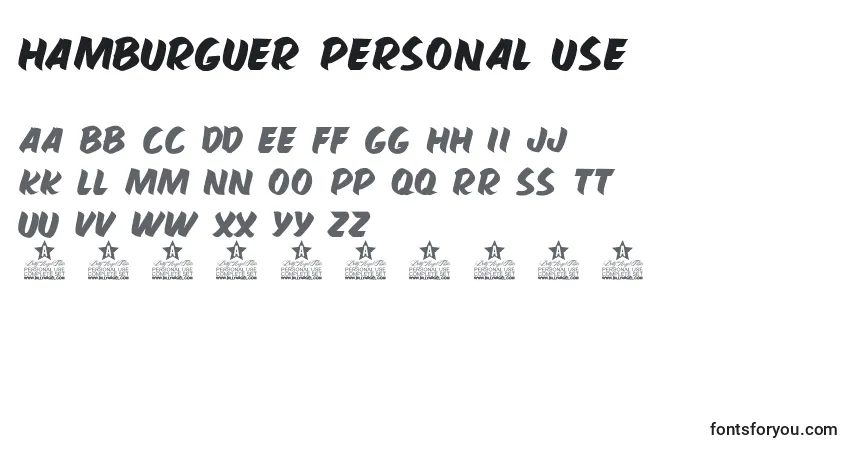 A fonte HAMBURGUER PERSONAL USE – alfabeto, números, caracteres especiais