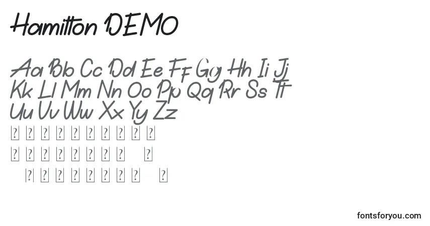 Czcionka Hamilton DEMO – alfabet, cyfry, specjalne znaki