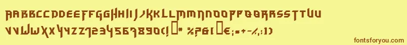 フォントHammerhead – 茶色の文字が黄色の背景にあります。