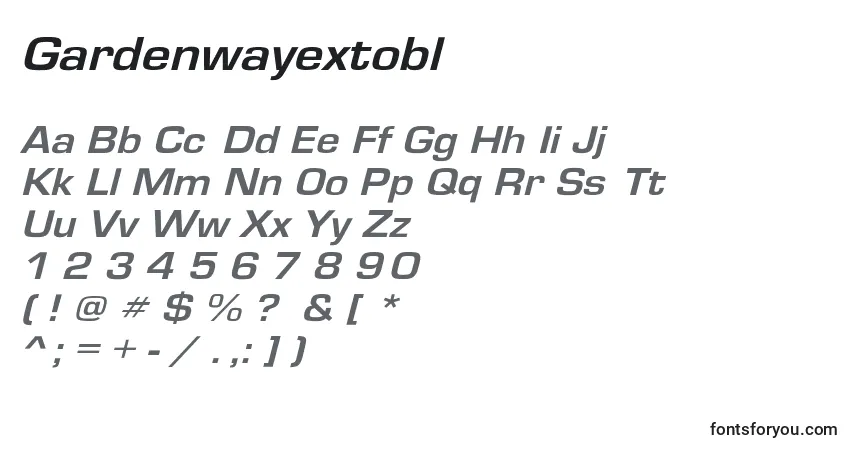 Schriftart Gardenwayextobl – Alphabet, Zahlen, spezielle Symbole