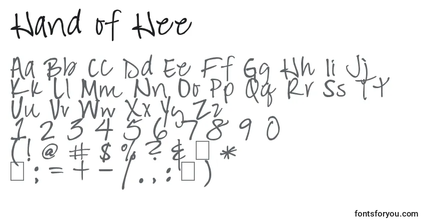 Czcionka Hand of Hee – alfabet, cyfry, specjalne znaki