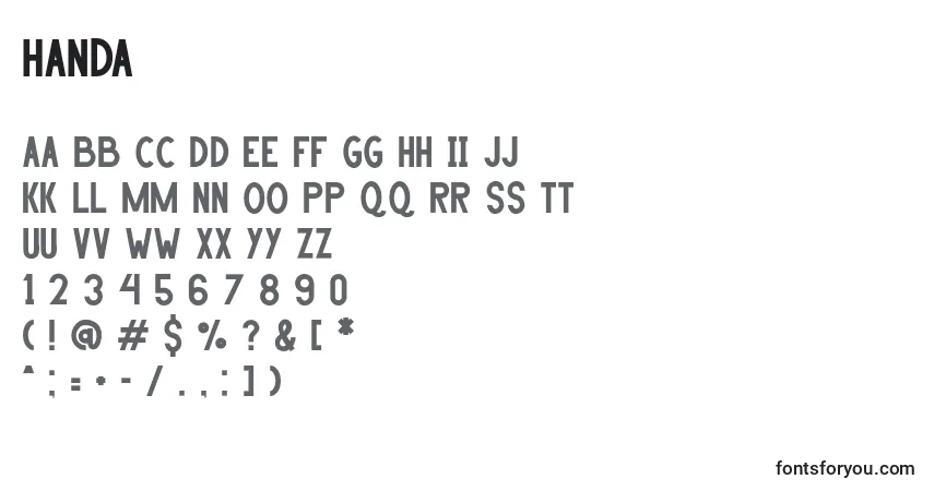 Schriftart HANDA (128933) – Alphabet, Zahlen, spezielle Symbole