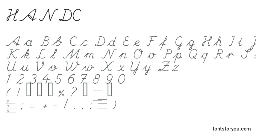 A fonte HANDC    (128936) – alfabeto, números, caracteres especiais