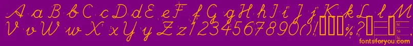 HANDE   -fontti – oranssit fontit violetilla taustalla