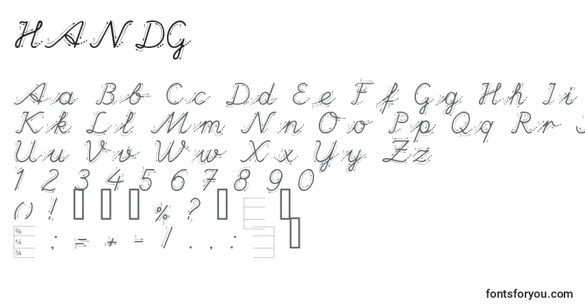A fonte HANDG    (128938) – alfabeto, números, caracteres especiais