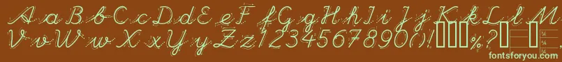 フォントHANDG    – 緑色の文字が茶色の背景にあります。