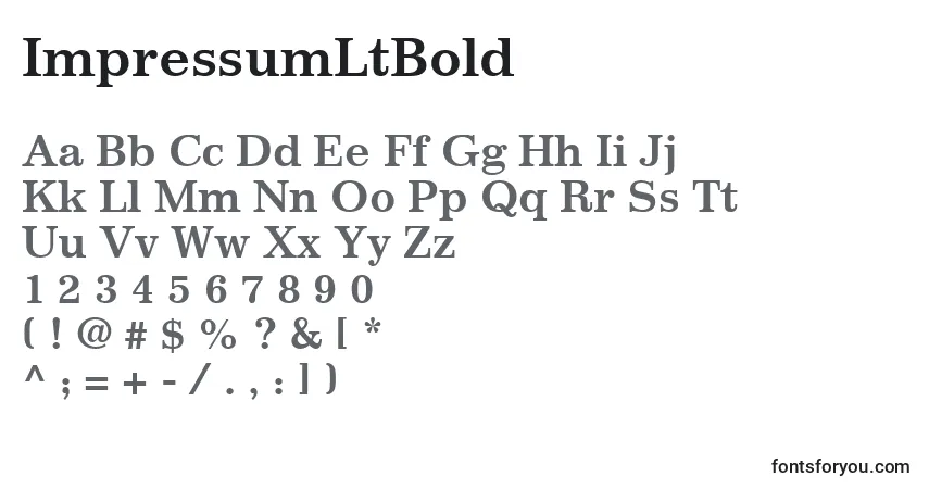 A fonte ImpressumLtBold – alfabeto, números, caracteres especiais