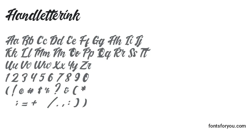 Czcionka Handletterink – alfabet, cyfry, specjalne znaki