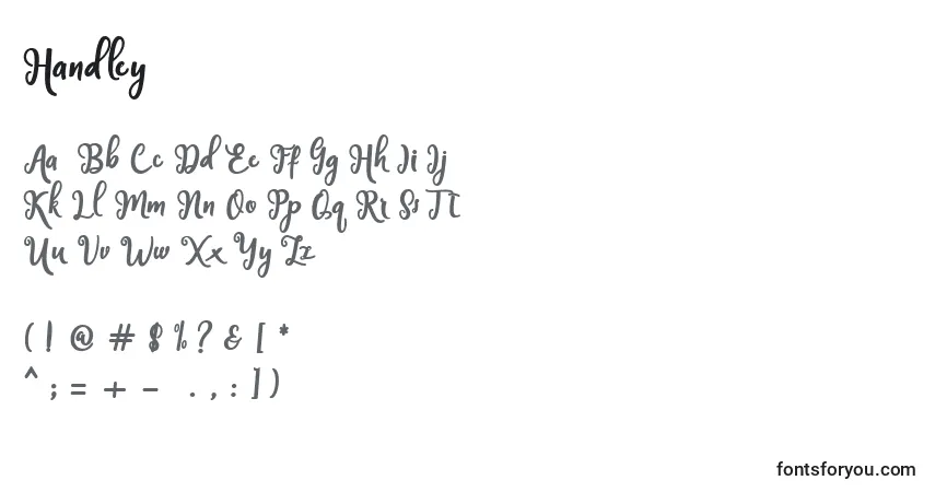 Schriftart Handley (128945) – Alphabet, Zahlen, spezielle Symbole