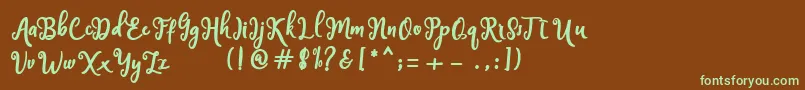 フォントHandley – 緑色の文字が茶色の背景にあります。