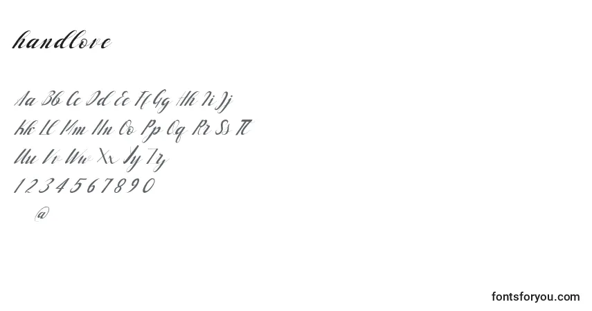Schriftart Handlove (128947) – Alphabet, Zahlen, spezielle Symbole