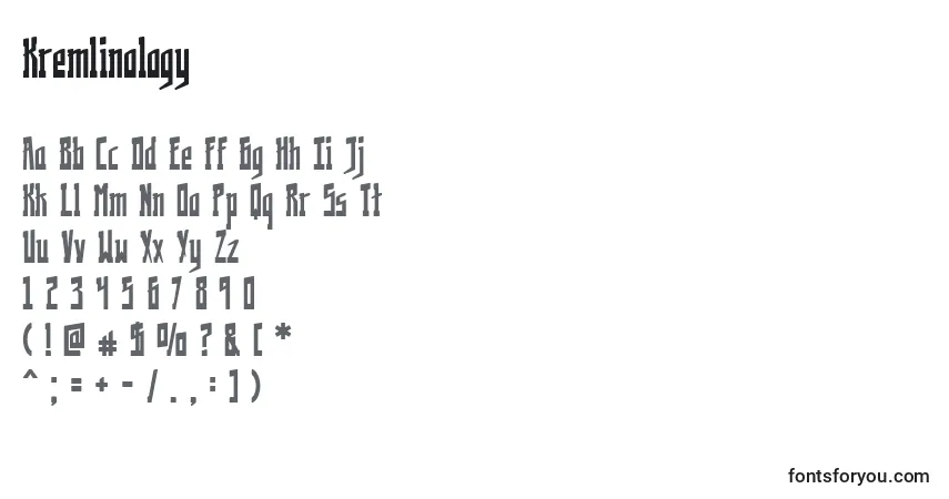 A fonte Kremlinology (12895) – alfabeto, números, caracteres especiais