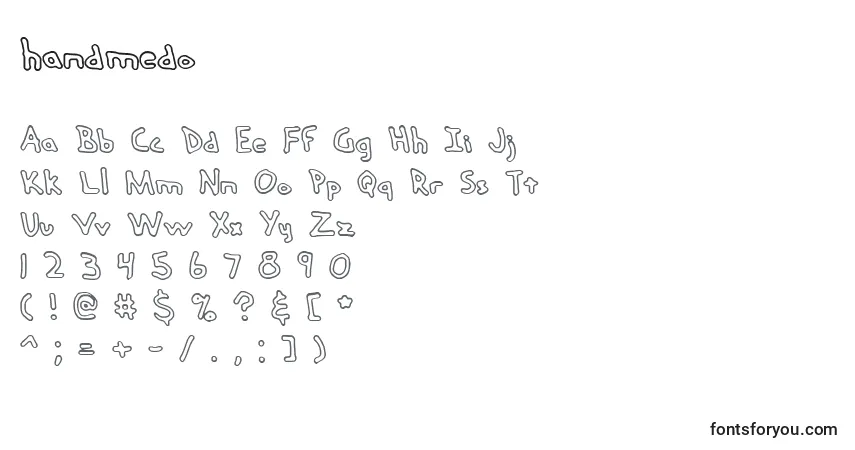 A fonte Handmedo (128950) – alfabeto, números, caracteres especiais