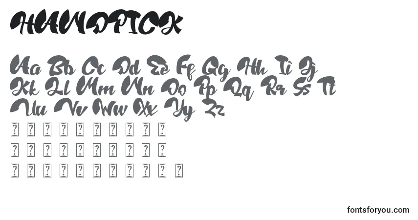 HANDPICK-fontti – aakkoset, numerot, erikoismerkit