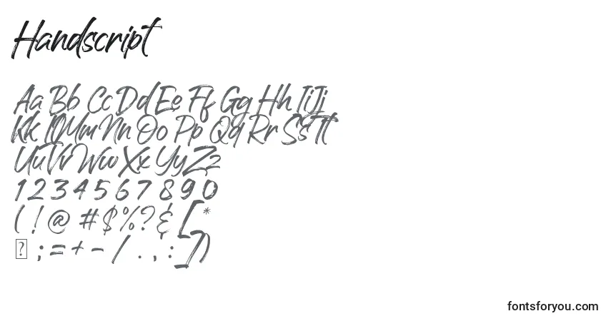 Schriftart Handscript (128957) – Alphabet, Zahlen, spezielle Symbole