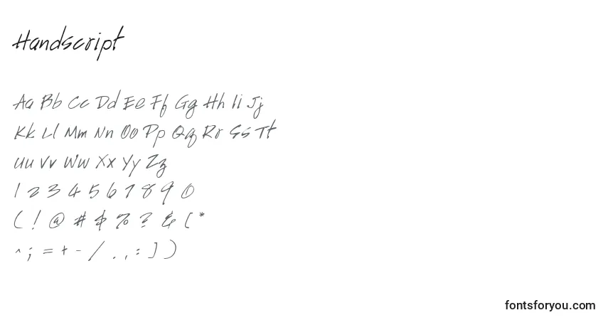 Шрифт Handscript (128958) – алфавит, цифры, специальные символы