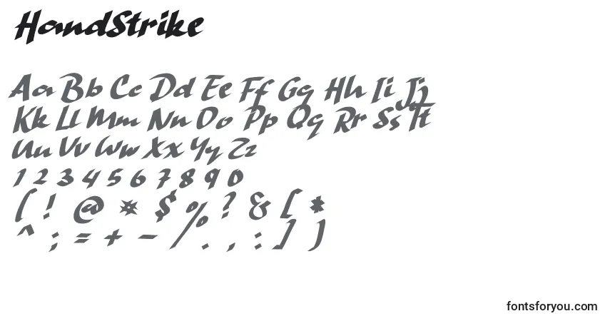 A fonte HandStrike – alfabeto, números, caracteres especiais