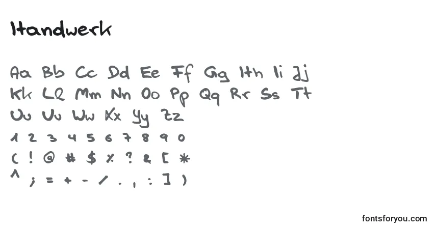 A fonte Handwerk (128965) – alfabeto, números, caracteres especiais