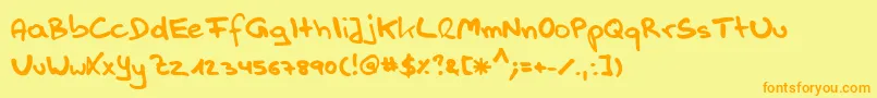 フォントHandwerk – オレンジの文字が黄色の背景にあります。