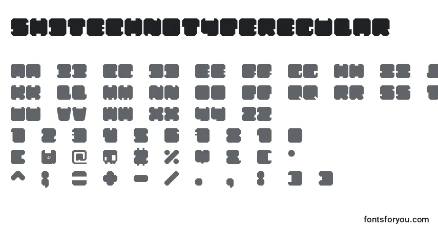 Czcionka ShdTechnotypeRegular – alfabet, cyfry, specjalne znaki