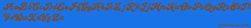 フォントHandy Script – 茶色の文字が青い背景にあります。