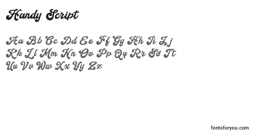 A fonte Handy Script (128973) – alfabeto, números, caracteres especiais