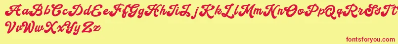 Fonte Handy Script – fontes vermelhas em um fundo amarelo