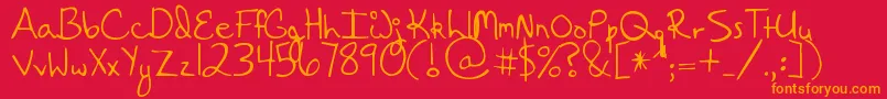 フォントHangingByaThread – 赤い背景にオレンジの文字
