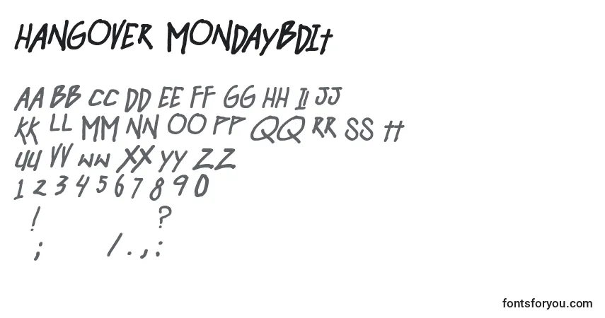 Schriftart Hangover mondayBDIT – Alphabet, Zahlen, spezielle Symbole
