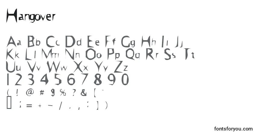 Czcionka Hangover (128983) – alfabet, cyfry, specjalne znaki