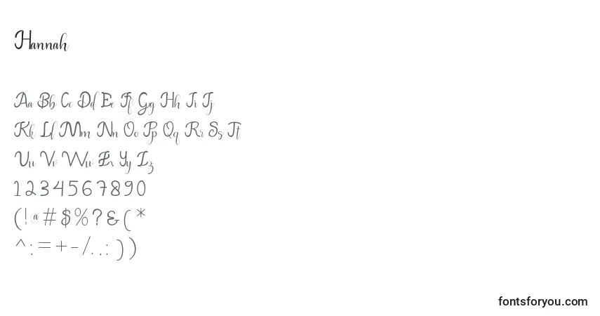Schriftart Hannah (128986) – Alphabet, Zahlen, spezielle Symbole