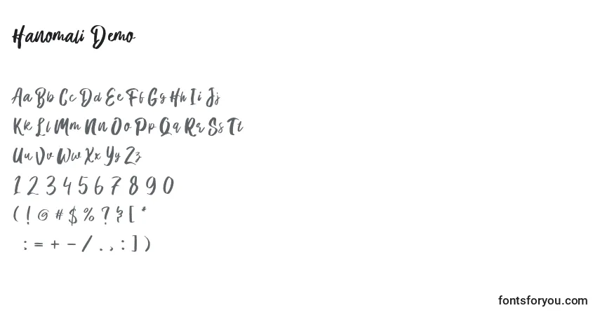 Czcionka Hanomali Demo – alfabet, cyfry, specjalne znaki