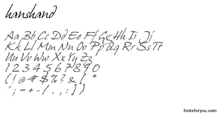 Czcionka Hanshand (128993) – alfabet, cyfry, specjalne znaki