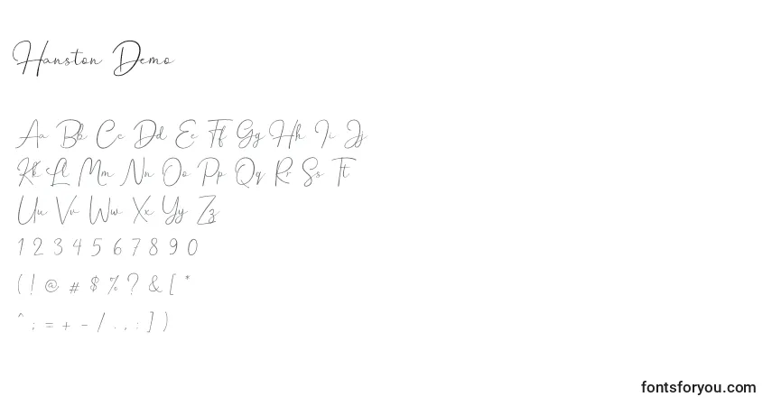 Czcionka Hanston Demo – alfabet, cyfry, specjalne znaki