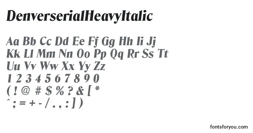 characters of denverserialheavyitalic font, letter of denverserialheavyitalic font, alphabet of  denverserialheavyitalic font