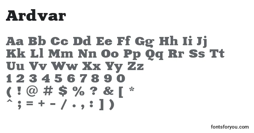 characters of ardvar font, letter of ardvar font, alphabet of  ardvar font
