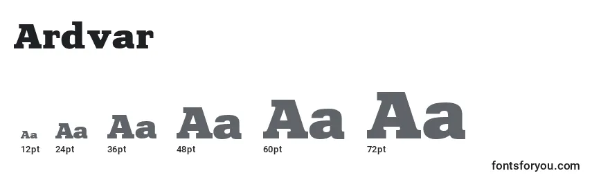 sizes of ardvar font, ardvar sizes